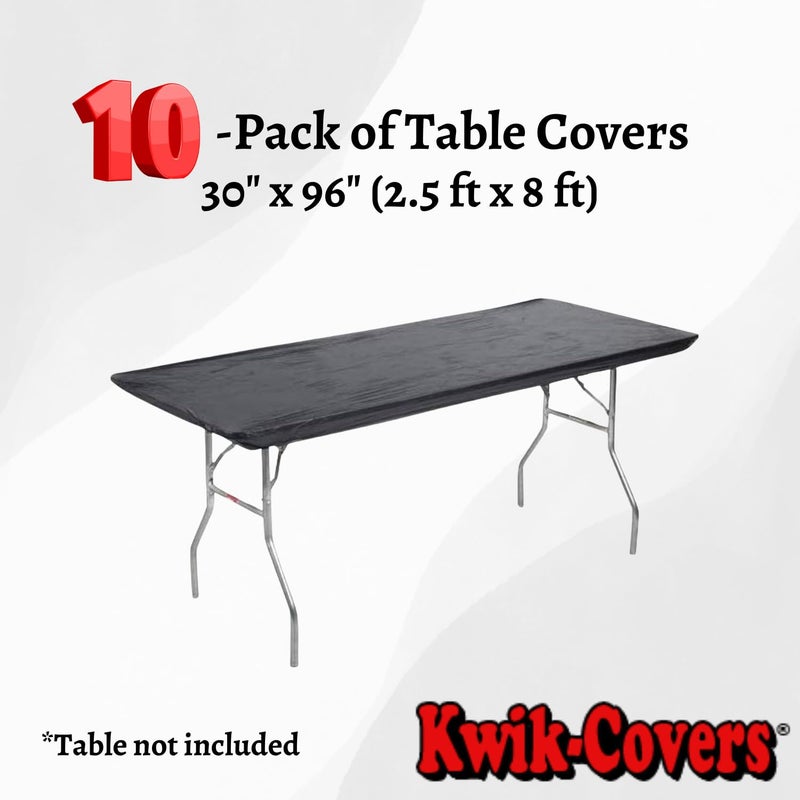 Kwik-Covers 8' Rectangular Plastic Table Covers 30" x 96" (8 Feet), (10 Pack, Black) - Image 2